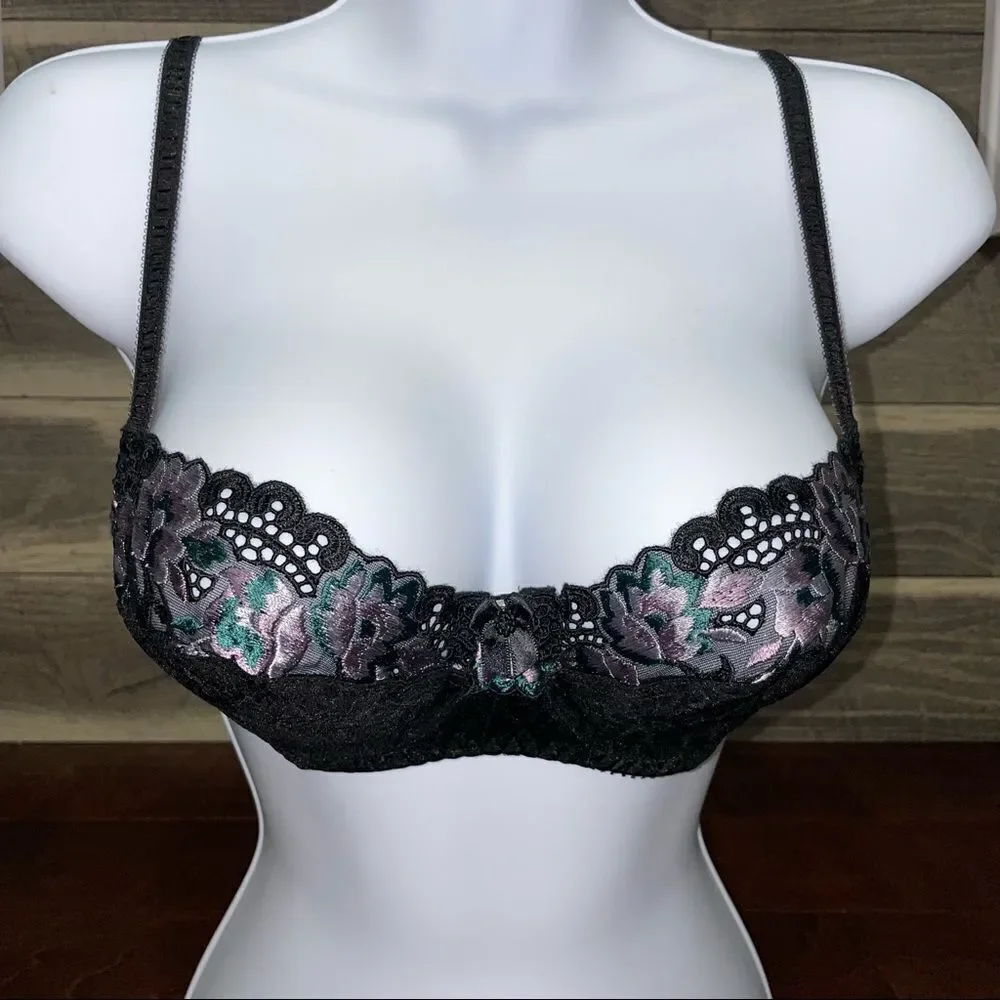 Gossard Black Lace Embroidered Floral Bra Size 34B